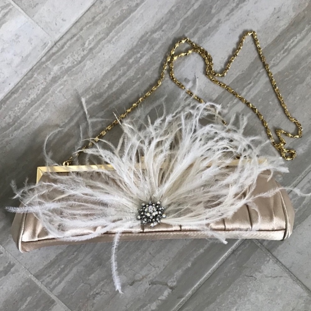Gold ostrich feather clutch purse